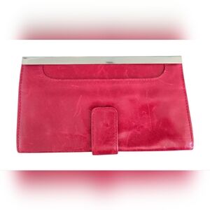 Hobo Maxine Framed Clutch Wallet Red Polished Leather EUC